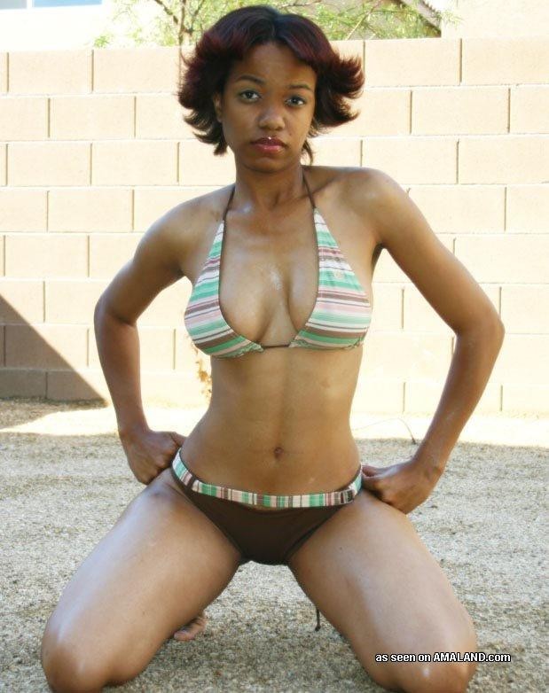 Naughty black girlfriend posing sexy in kinky lingerie #73317000