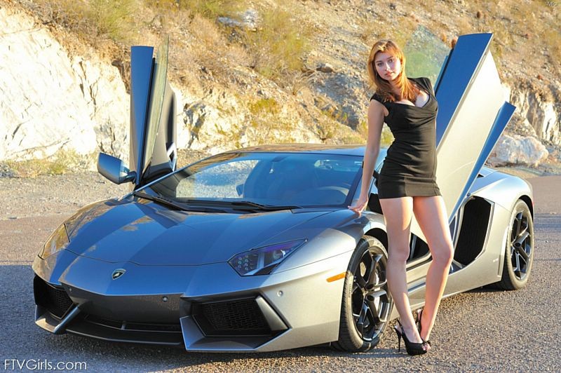 Tall leggy car model flashes her pussy outdoors too #70994591