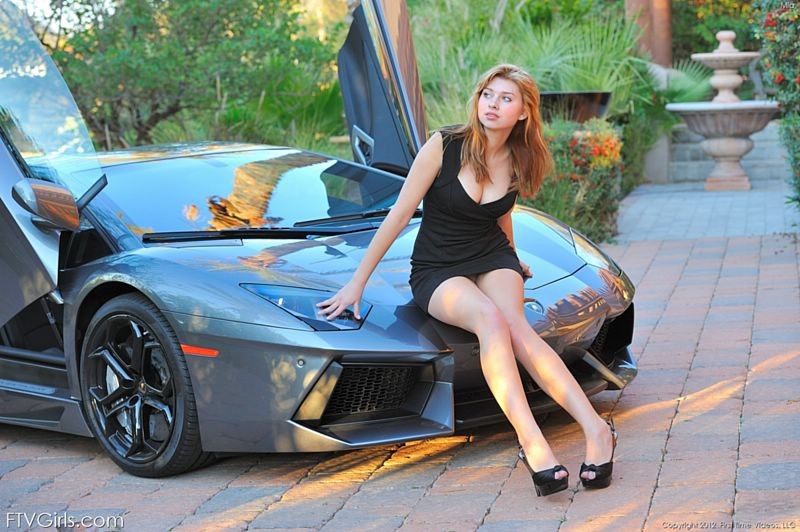 Tall leggy car model flashes her pussy outdoors too #70994630