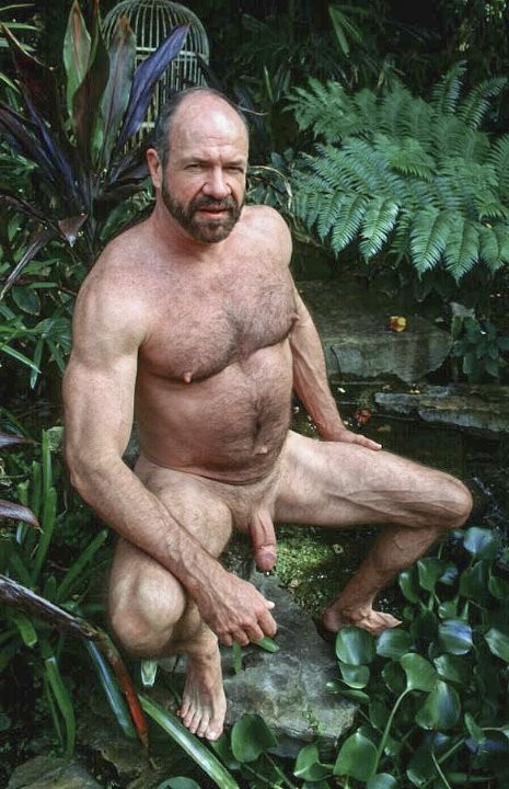 Mature hairy chested dude showing and jerking off in the garden #76922363