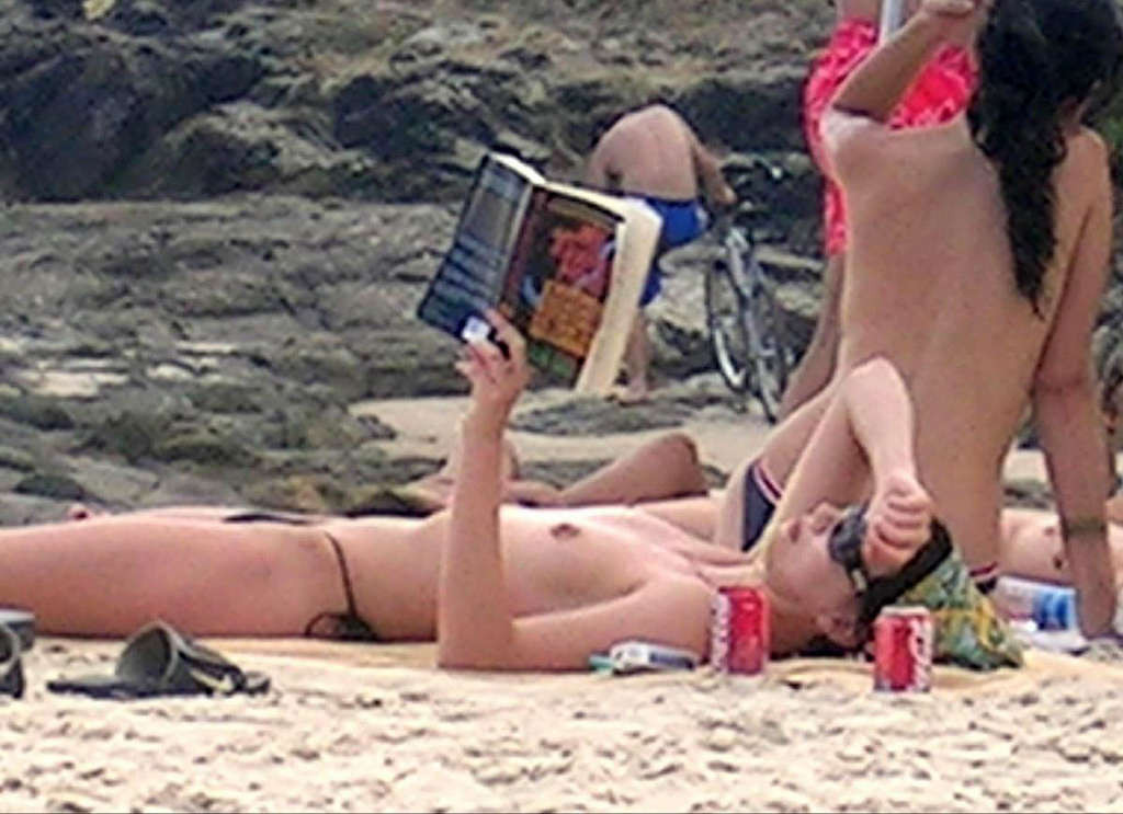 Charlize Theron showing tits on the beach and extremely hot body paparazzi pictu #75377144