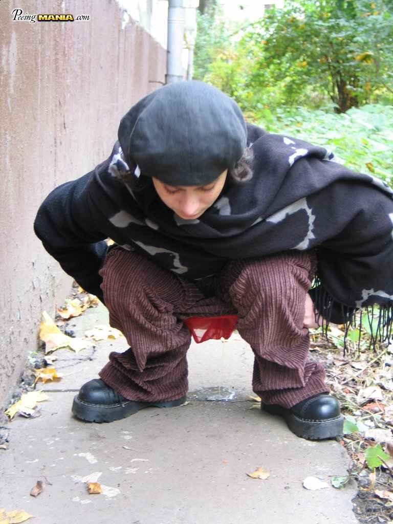 Slut peeing on a sidewalk #76583123