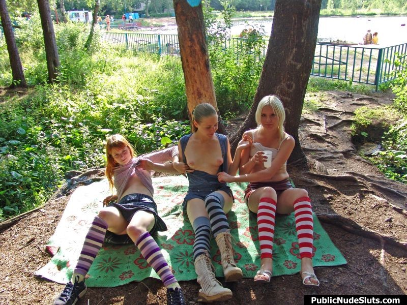 Three babes get naughty and run the hottest lesbian show in the park #76742256