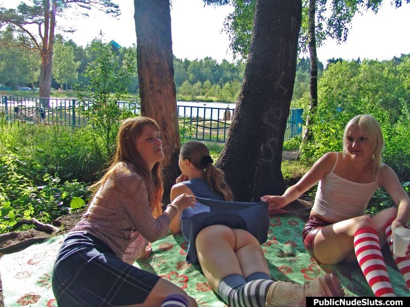 Three babes get naughty and run the hottest lesbian show in the park #76742260
