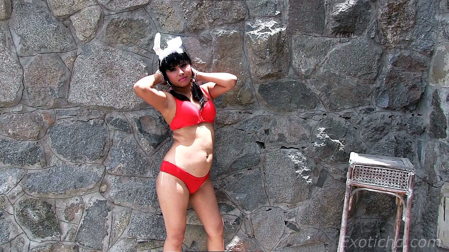 Latina teen Claire strips off bra and panties outdoors #72406063