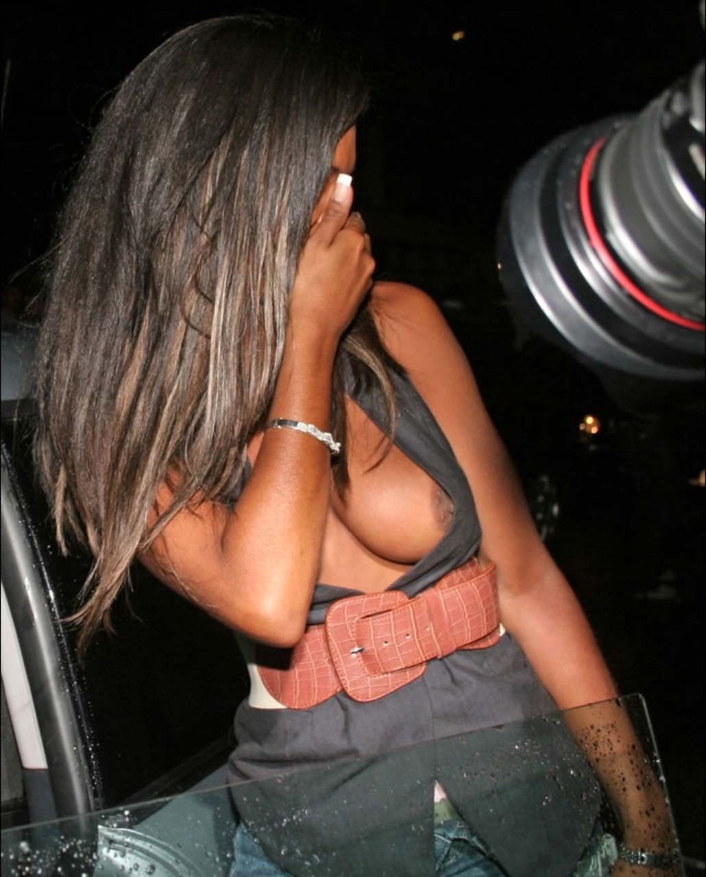 Charley Uchea flashing her big tits on street paparazzi pictures and posing sexy #75317127