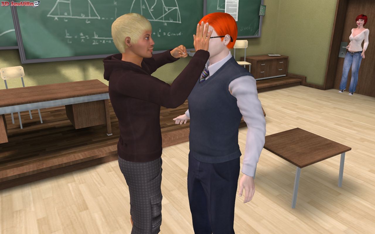 Classroom fight ends wiht a blowjob for the bully