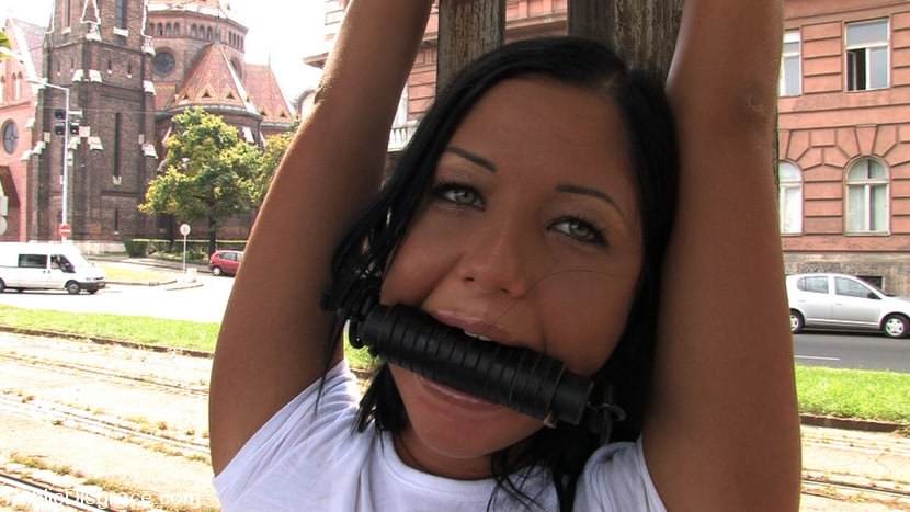 Pretty brunette experienced in bondage and fucked outside #72104457