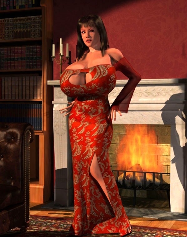 Huge meloned 3D hottie posing nude on sofa #67050332