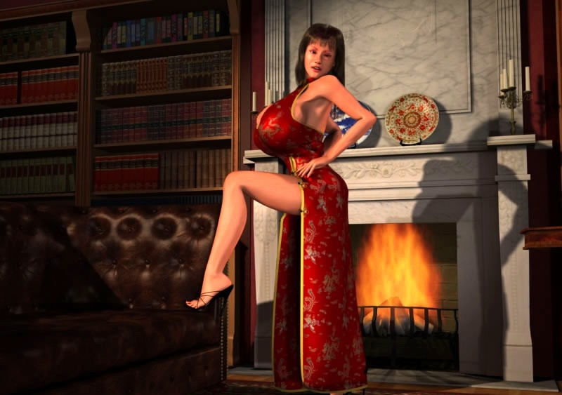 Huge meloned 3D hottie posing nude on sofa #67050378