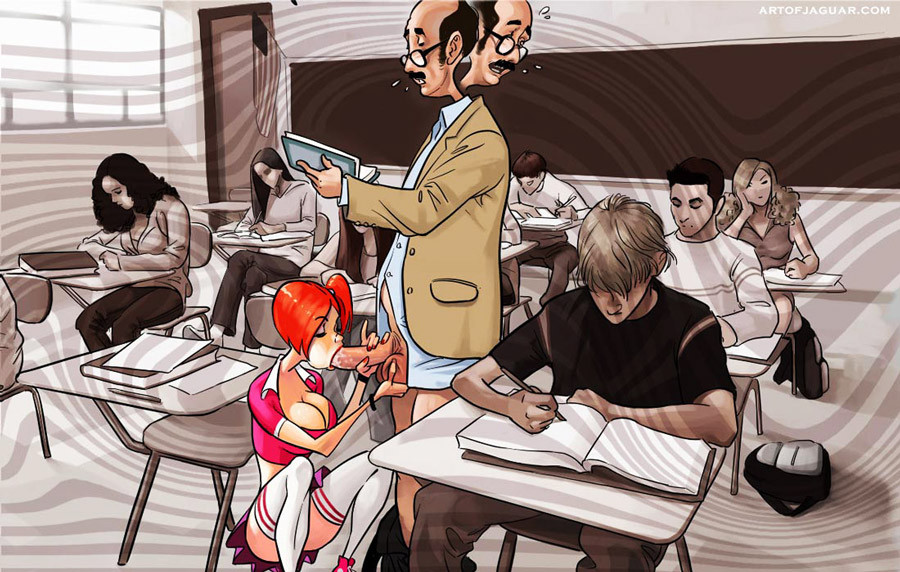 Erwachsenen-Comic Professor Pinkus phantasiert über rothaarige Studentin
 #69392618