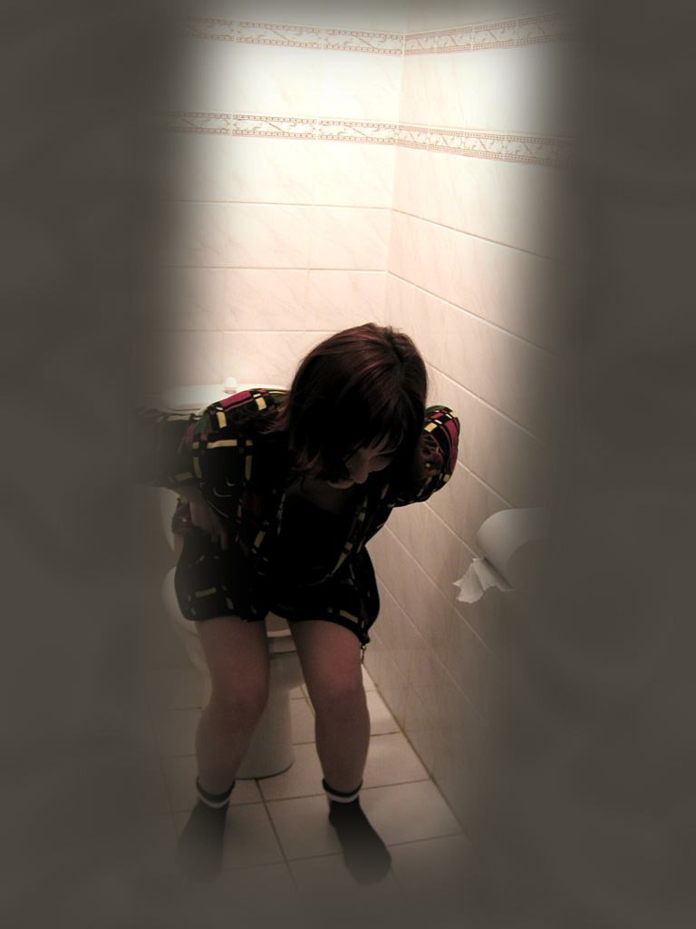 Cute brunette caught peeing on toilet by voyeur hidden cam #71653852