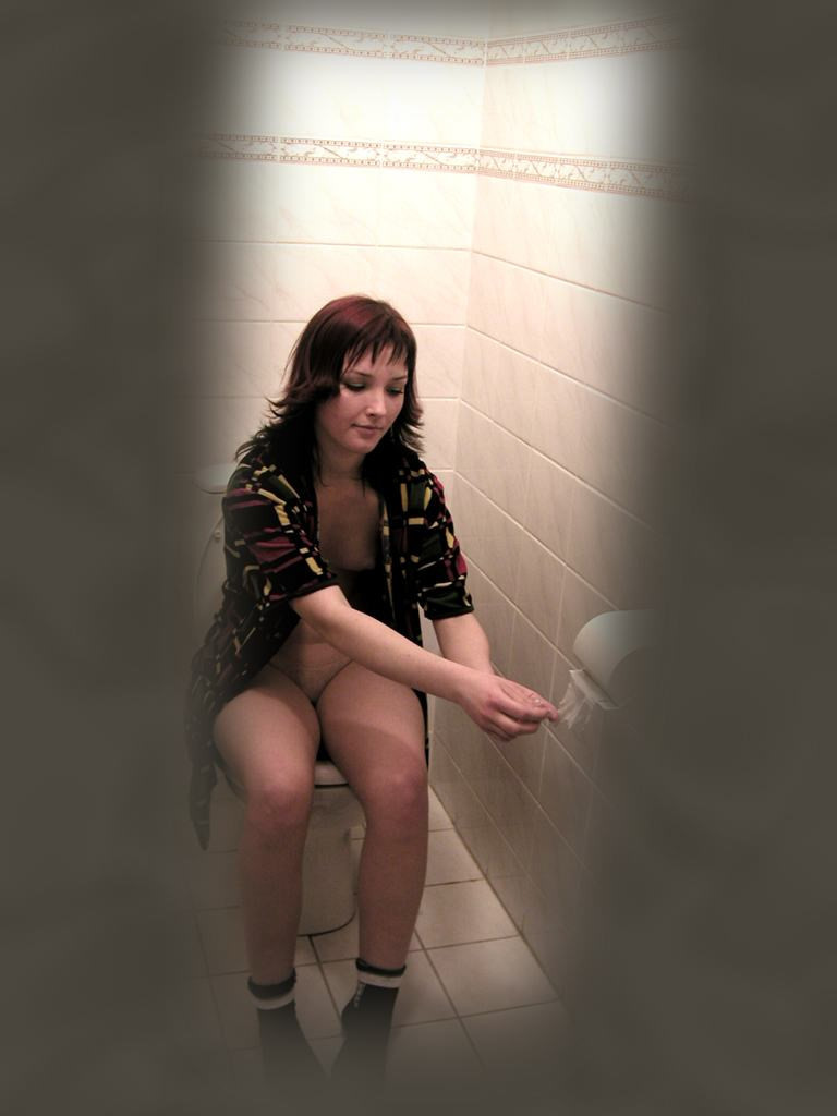 Cute brunette caught peeing on toilet by voyeur hidden cam #71653864