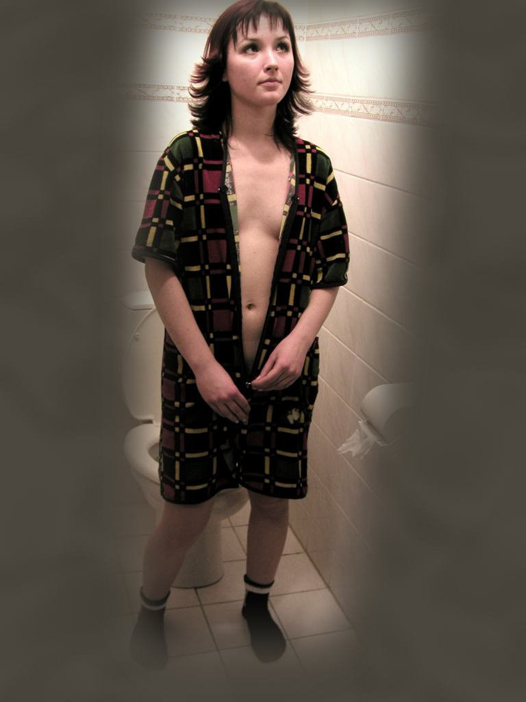 Cute brunette caught peeing on toilet by voyeur hidden cam #71653876