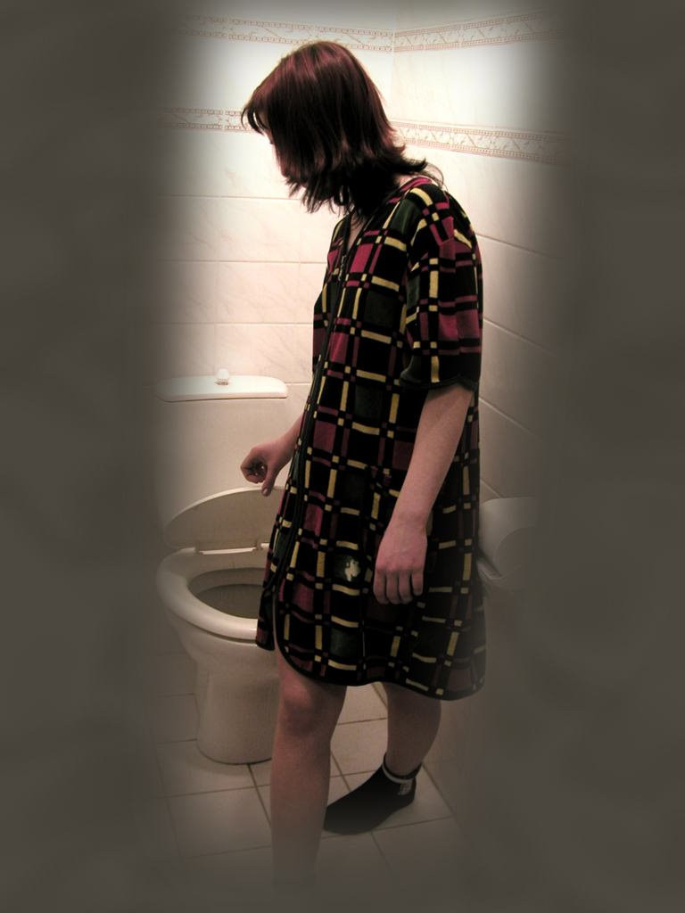 Cute brunette caught peeing on toilet by voyeur hidden cam #71653886