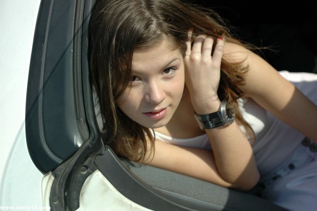 Emily posing in her car in the middle of the desert #67560750