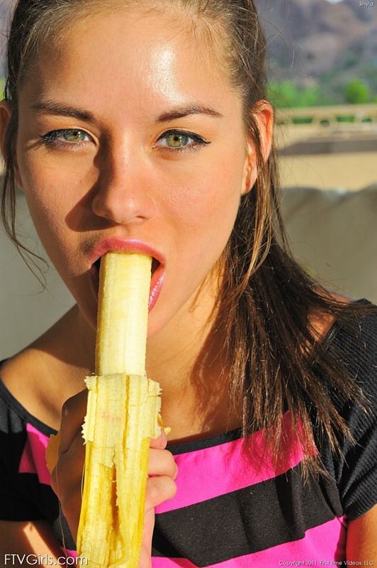 Cute amateur girl masturbates with banana and eats it #71004012