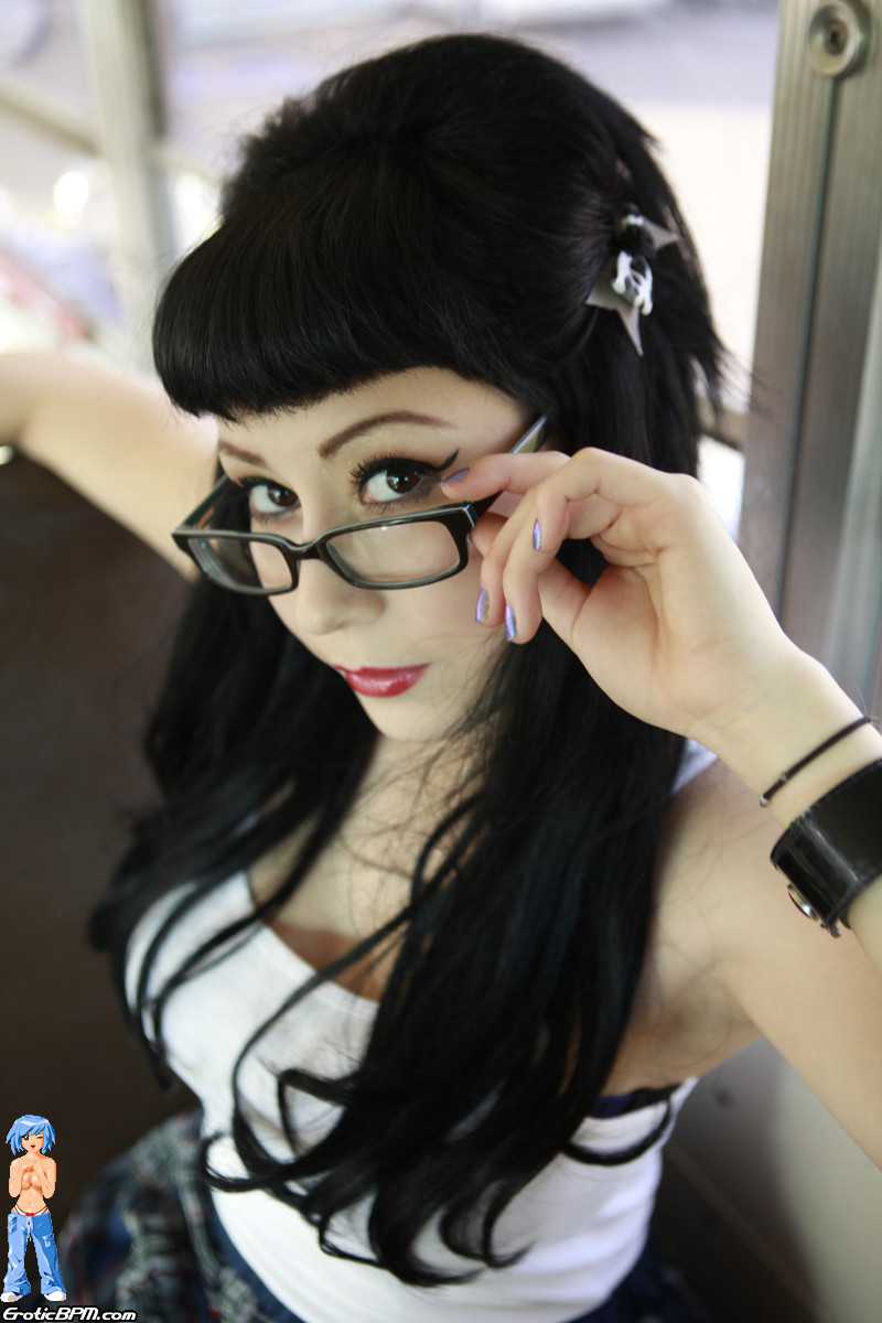 Hot Gothic Schoolgirl in glasses flashing on schoolbus #75117183