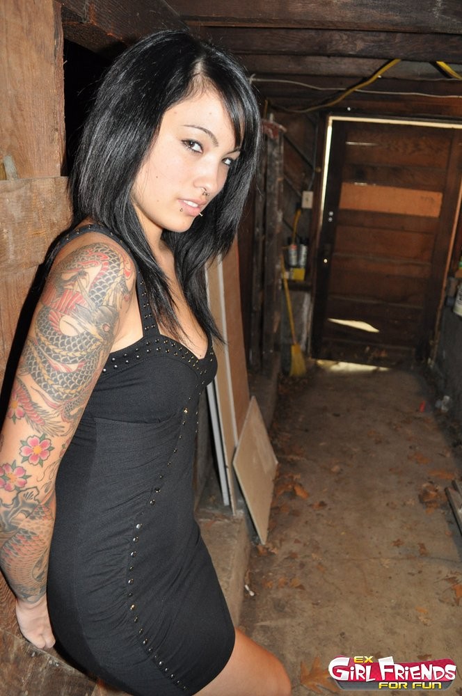 Tattooed brunette exgirlfriend Alya Grey strips black dress and  #72335077