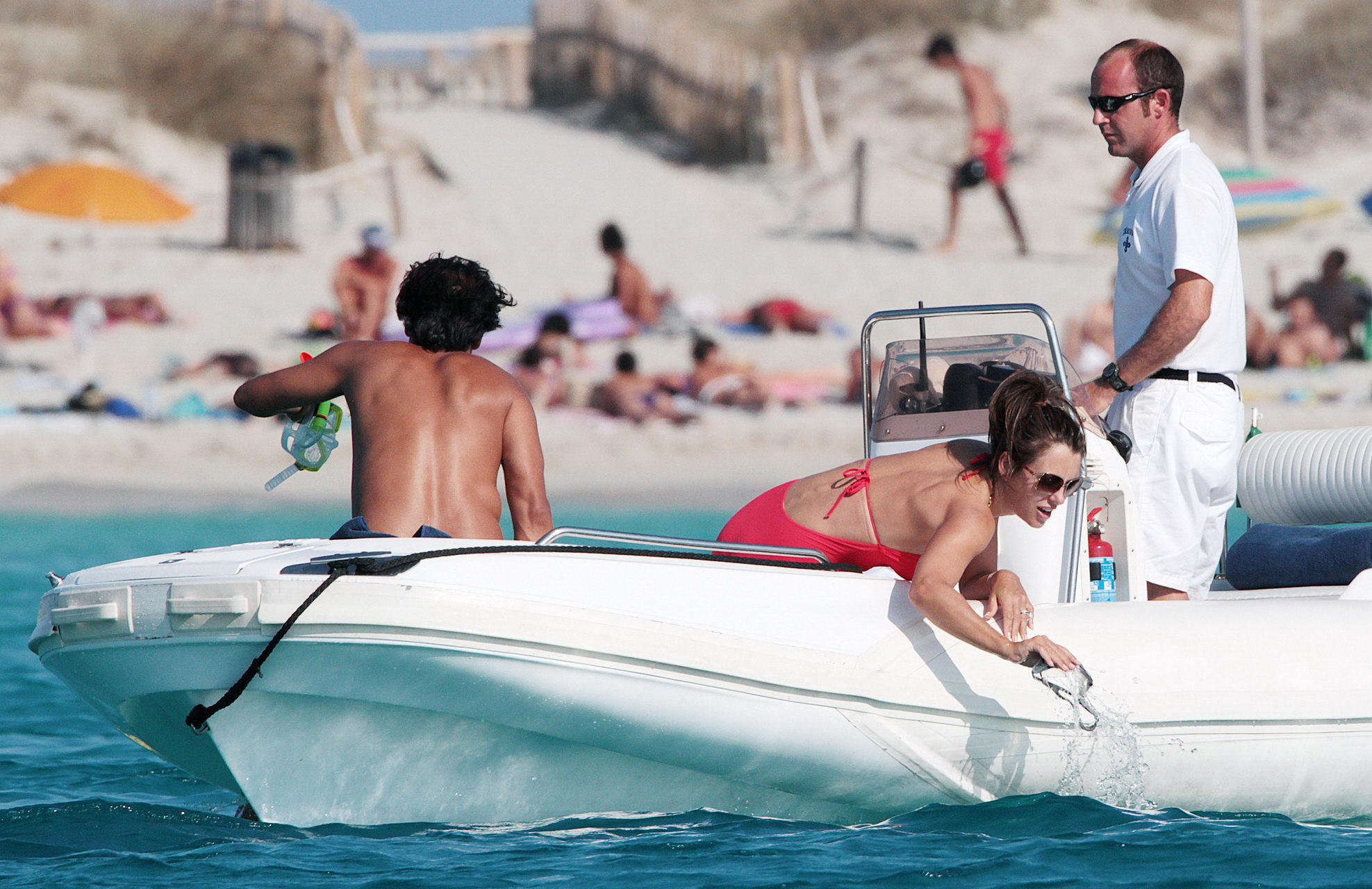 Elizabeth Hurley busty  ass shots wearing swimsuit on Valentino's yacht in Ibiza #75338053