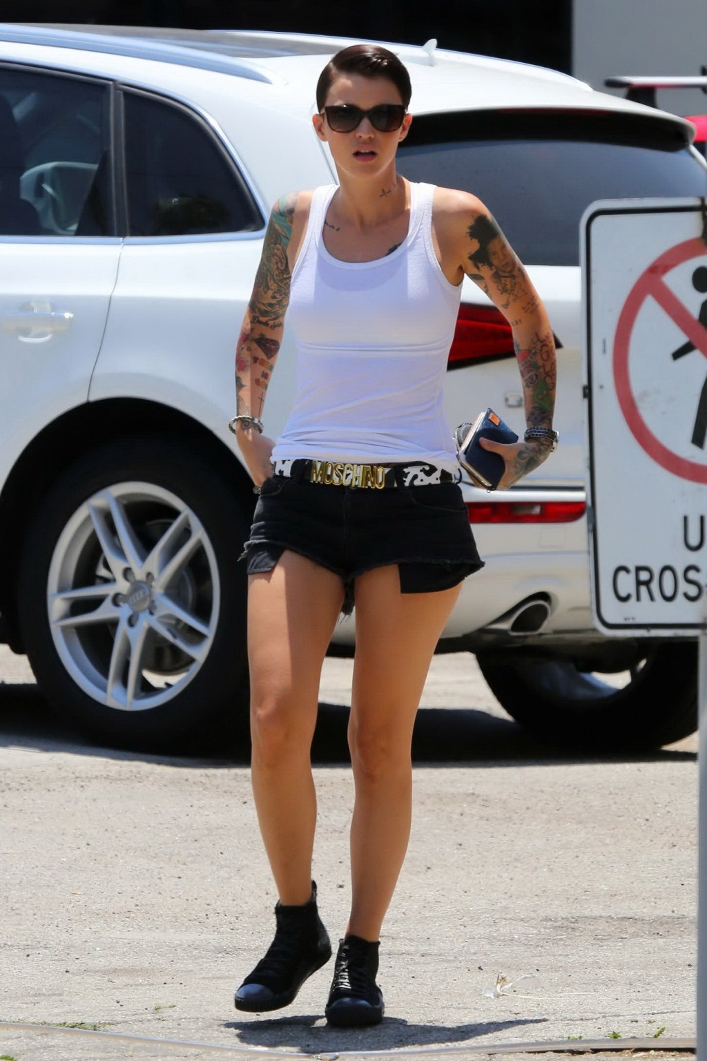 Ruby Rose seethrough to bra and leggy in LA #75159419