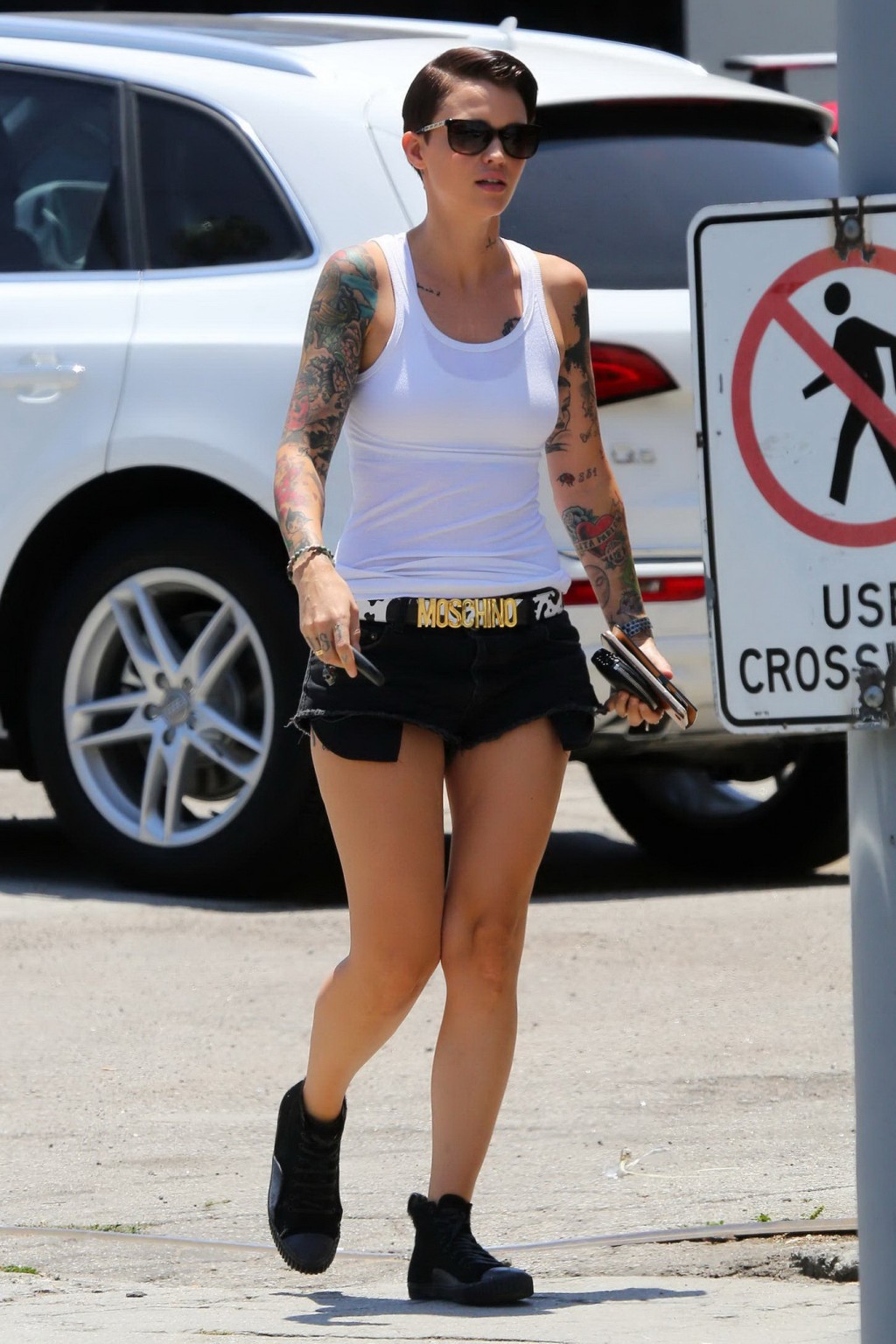 Ruby Rose seethrough to bra and leggy in LA #75159433