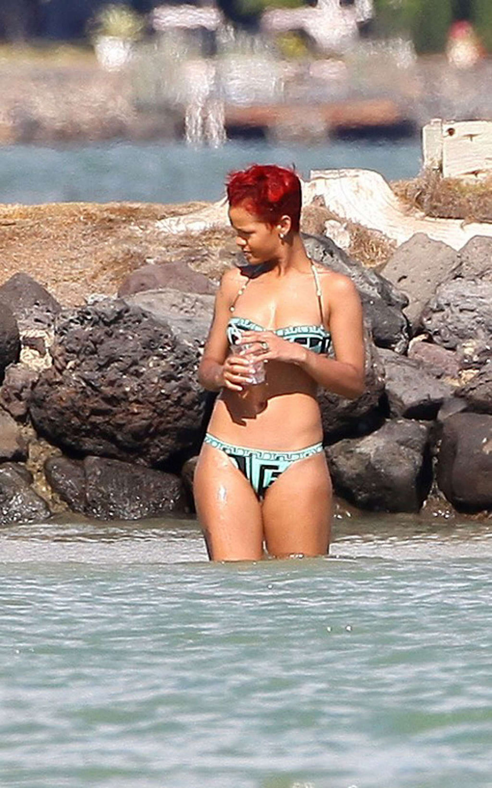 Rihanna che espone il suo corpo sexy e il suo culo caldo in bikini sulla spiaggia
 #75334583