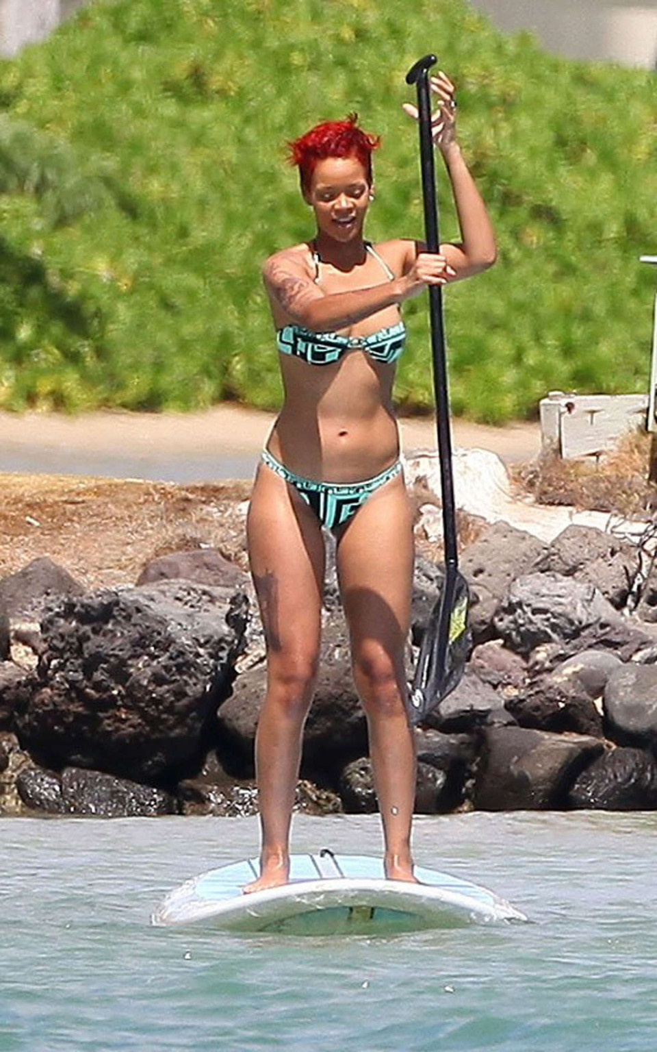 Rihanna mostrando su cuerpo sexy y su culo caliente en bikini en la playa
 #75334651