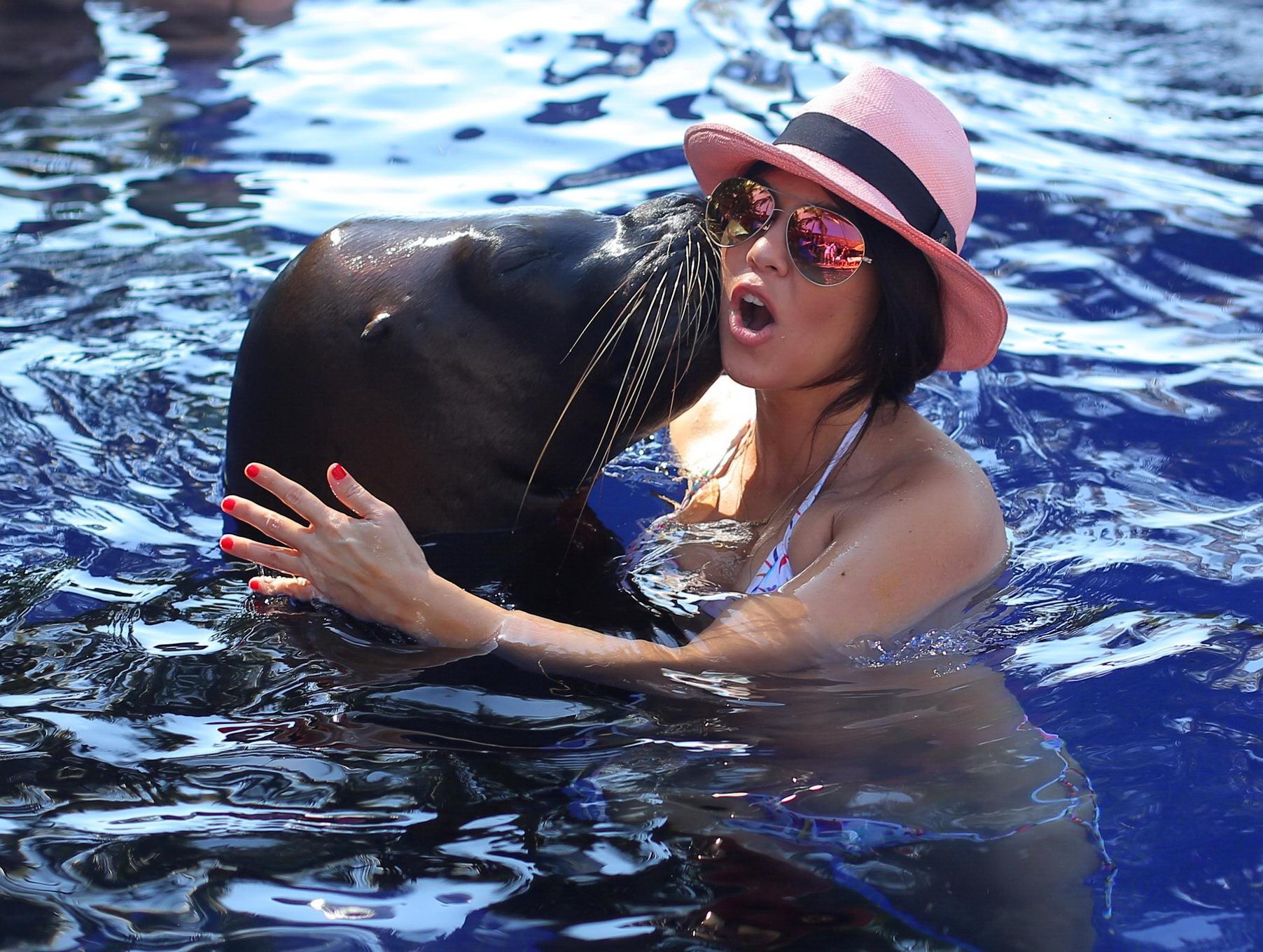 Kourtney Kardashian in bikini che fa fuori con una grande foca alla piscina in Messico
 #75205782