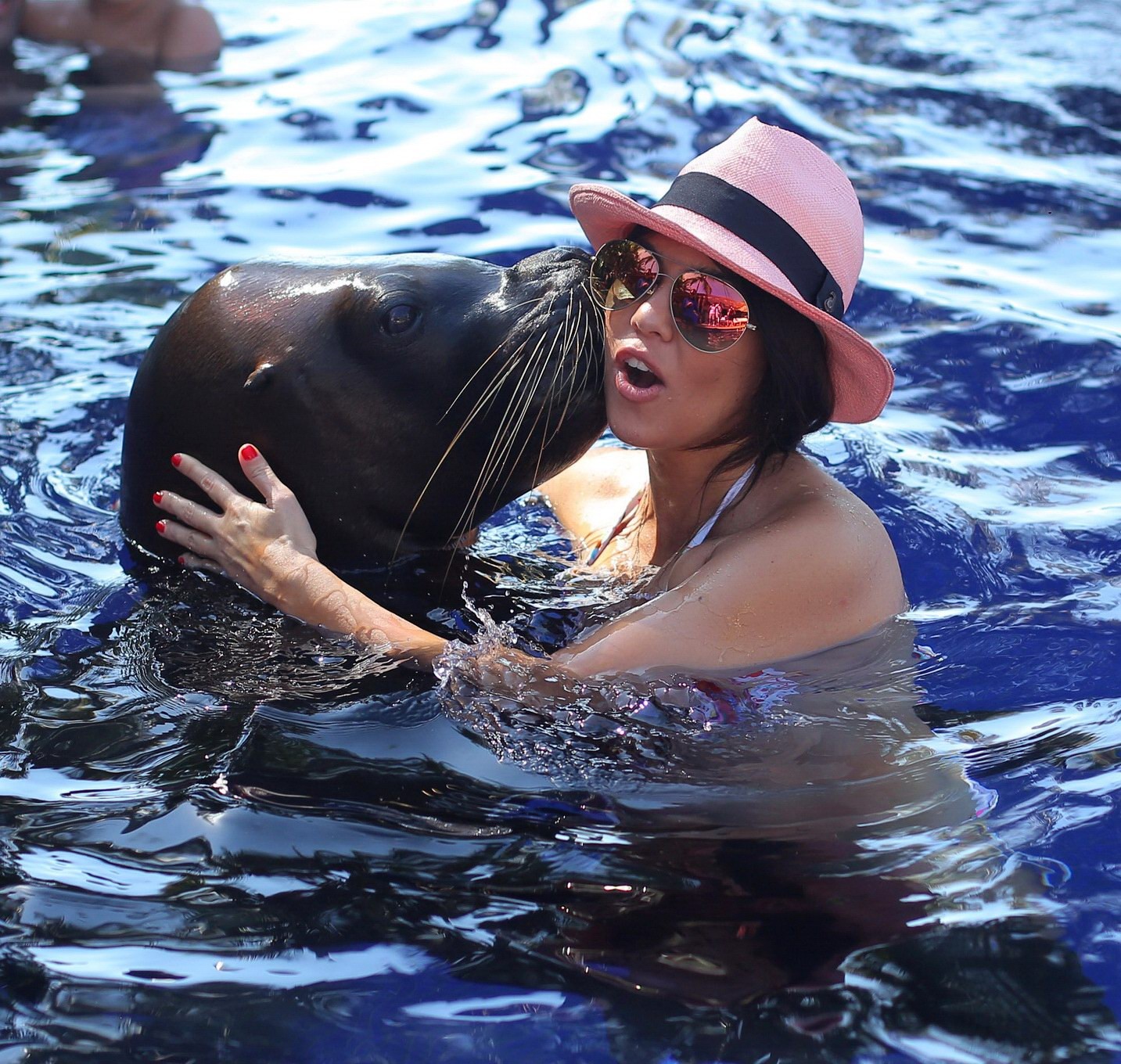 Kourtney Kardashian im Bikini beim Rummachen mit einem großen Seehund am Pool in Mexiko
 #75205792