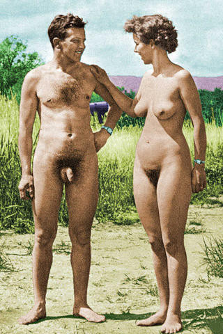 Vintage beach nudist flashing in public #71046781