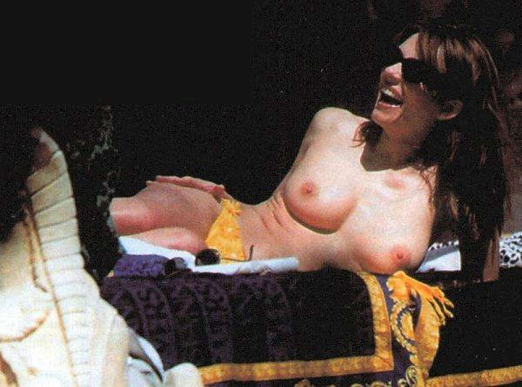Elizabeth Hurley exposing sexy nude boobs and hot pussy on bech #75332241