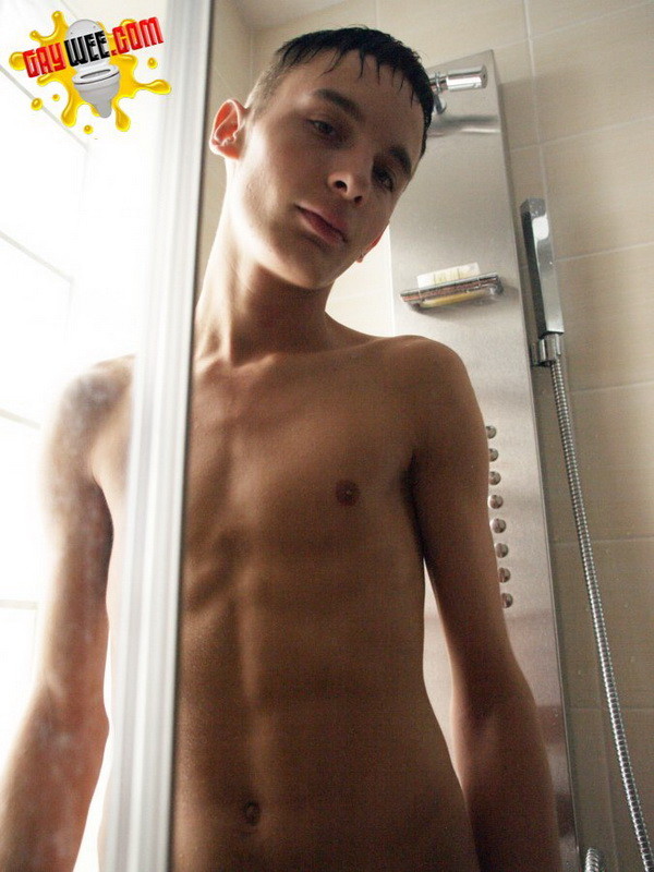 Cute gay boy taking a piss in the shower #76546547