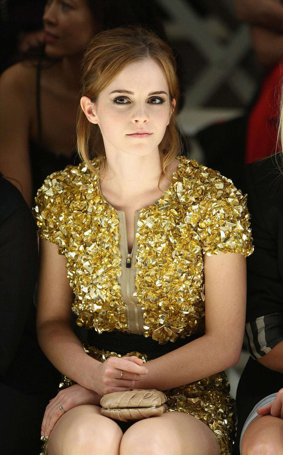 Emma Watson posing and showing sexy body in gold dress #75353046