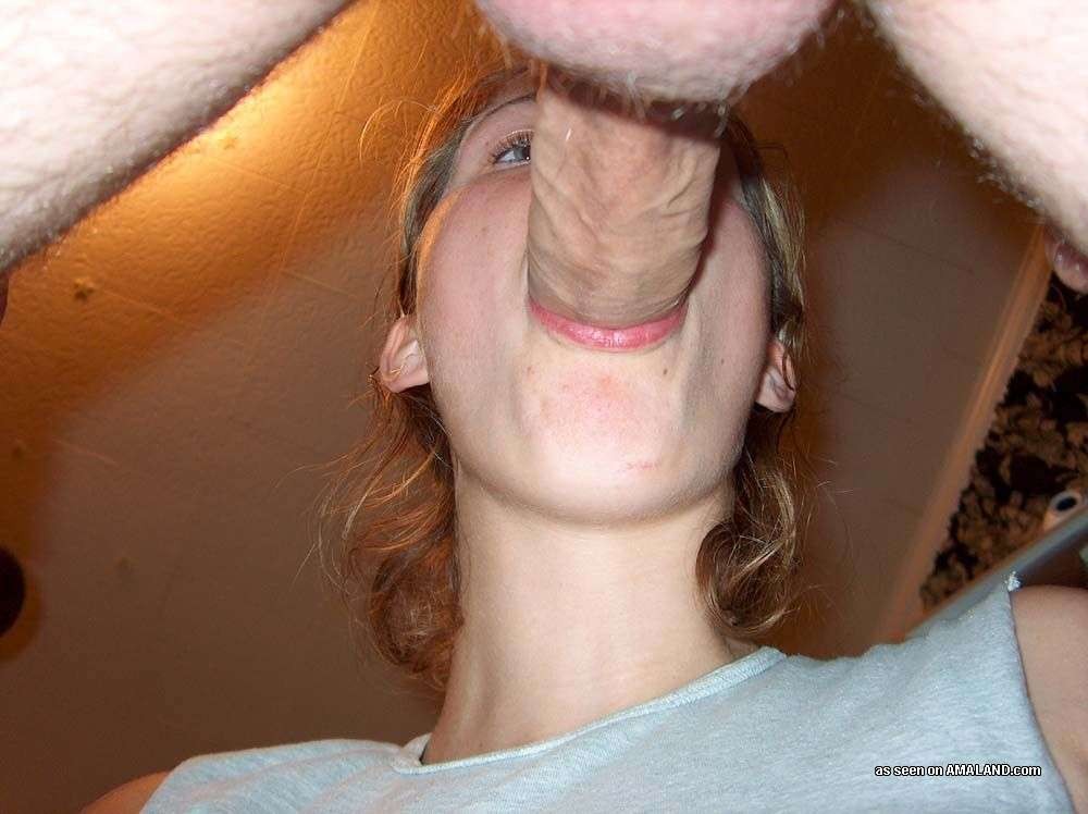 Amateur girlfriend giving blowjob to BFs big cock