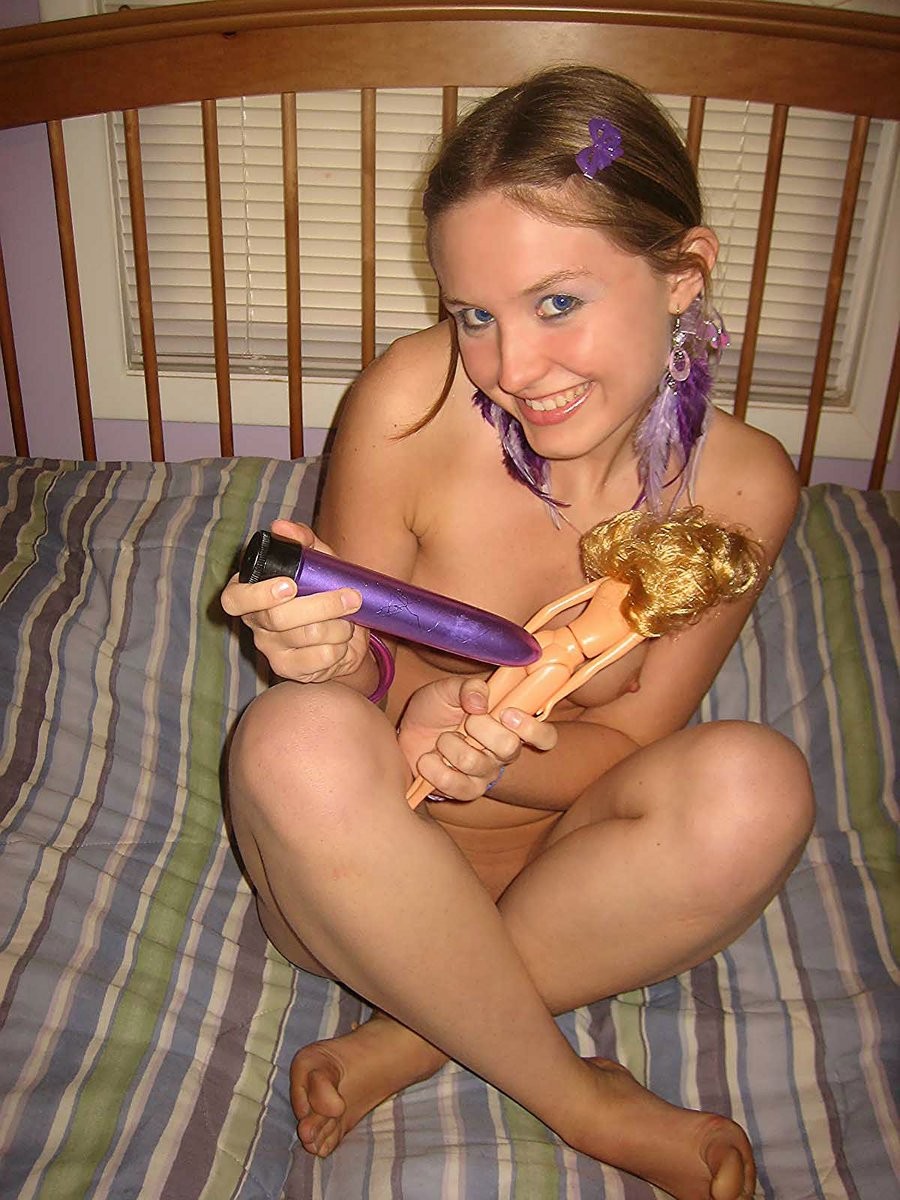 Silly teen getting nude and having fun with barbie #78765137