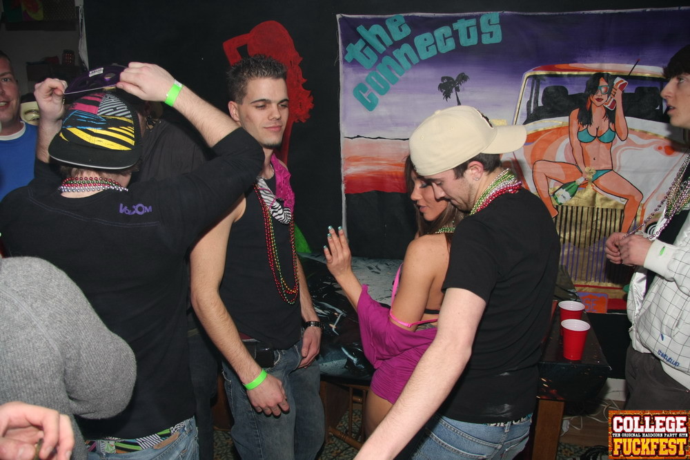 Drunk teen slut gets wild and naughty at the Mardi Gras Party #75703293