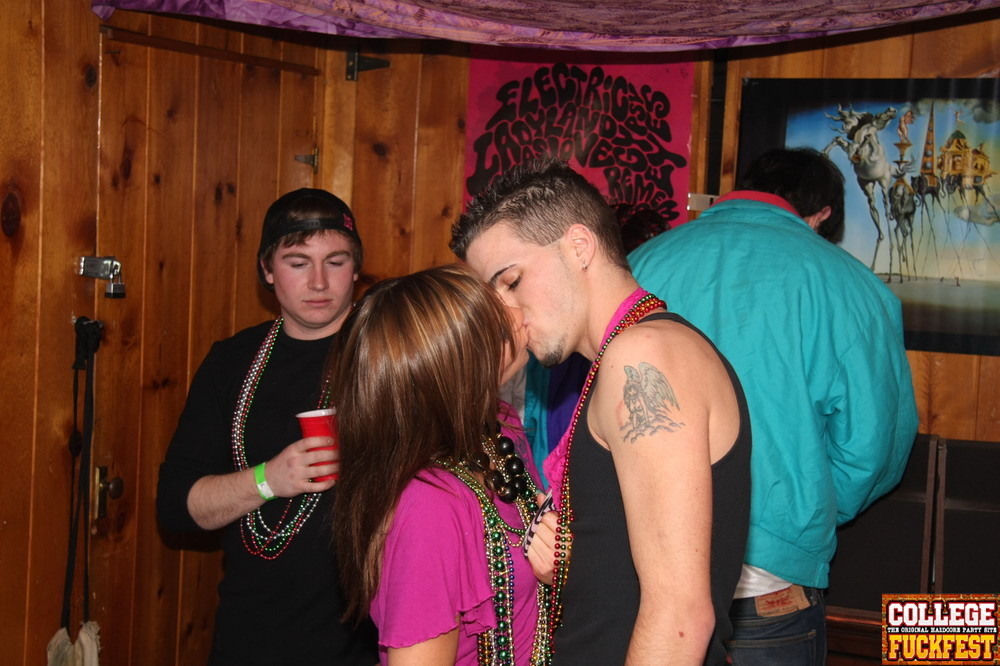 Drunk teen slut gets wild and naughty at the Mardi Gras Party #75703309