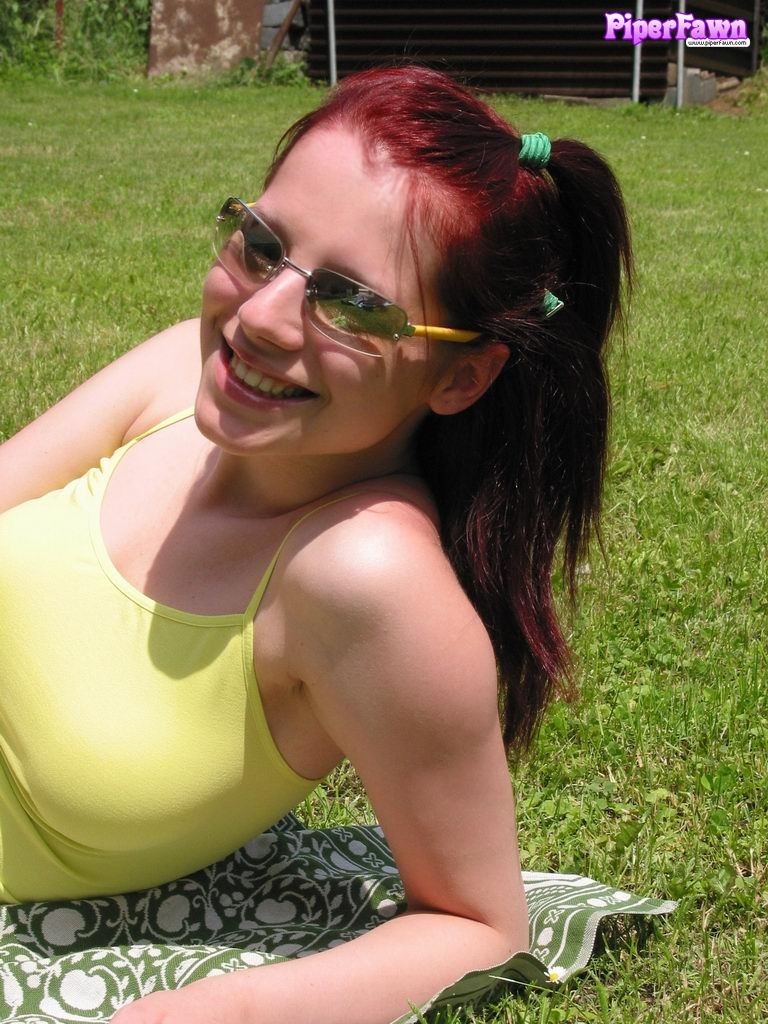 Busty redhead teen wearing sunglasses outdoors #78611941