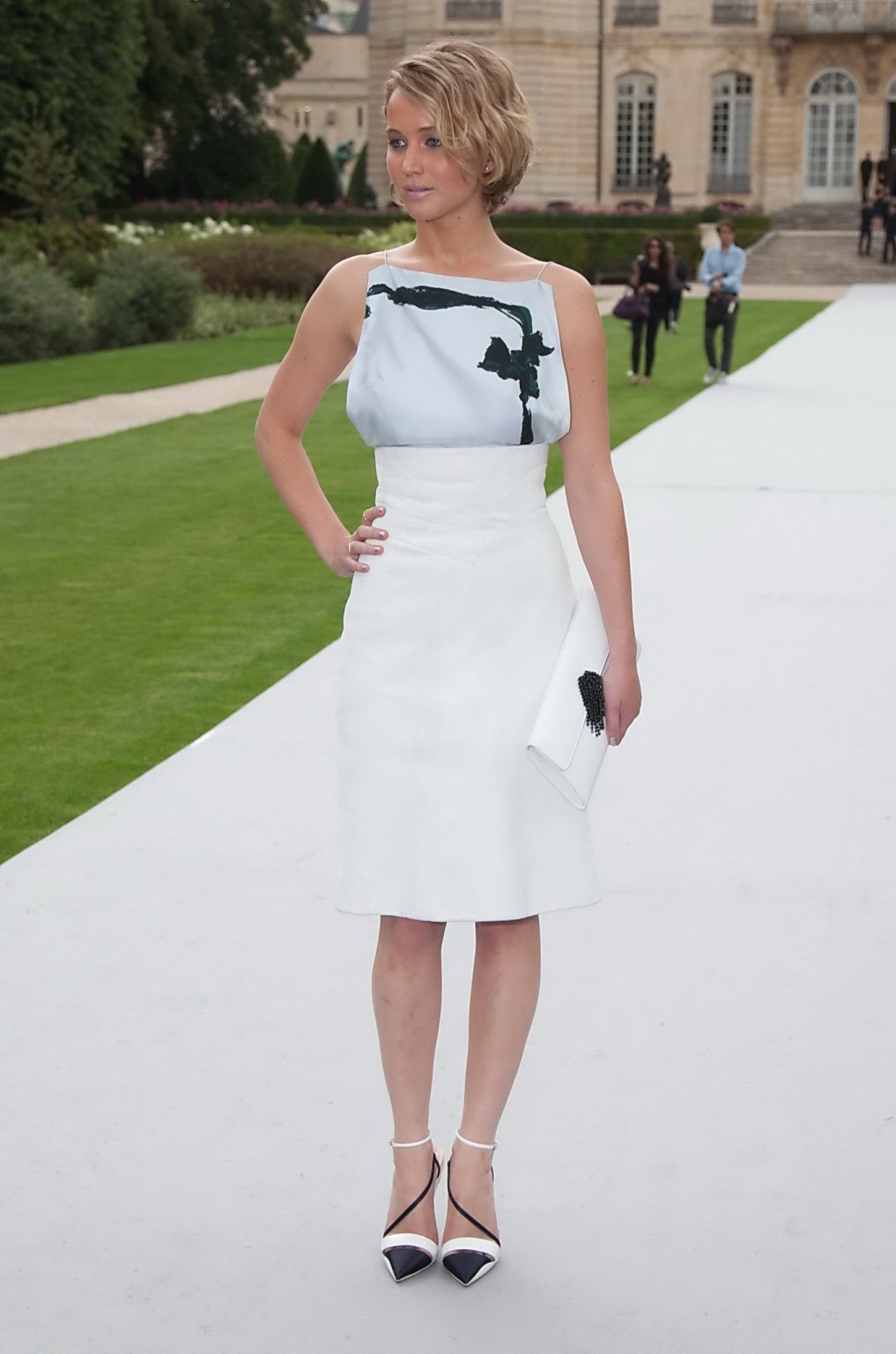 Jennifer Lawrence braless showing sideboob while arrives at Christian Dior Fashi #75191755