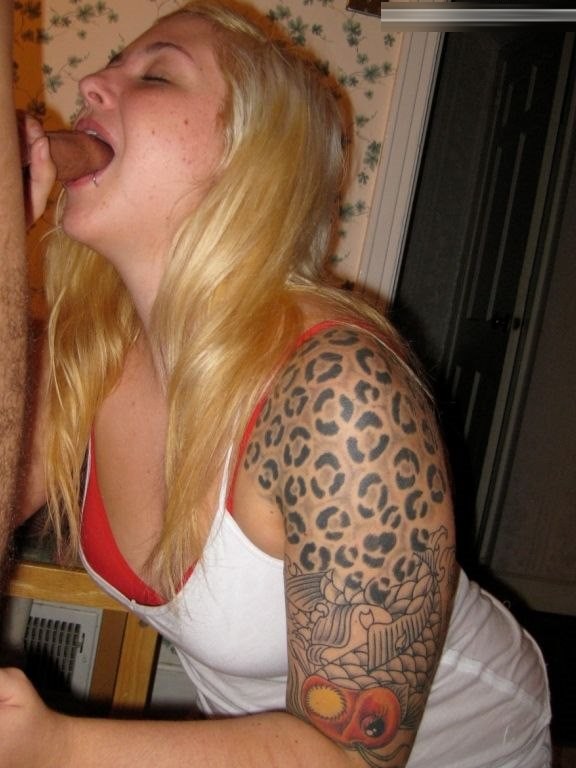 Blonde tattooed babe naked and sucking her boyfriend's hard cock #68364389