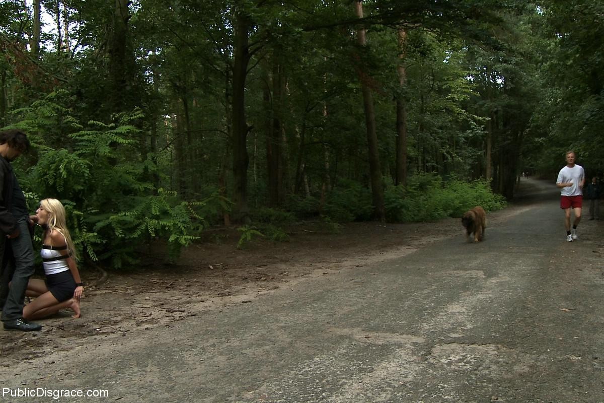 公園のベンチに縛られたブロンドが誰もが見られる場所で犯される
 #67525580