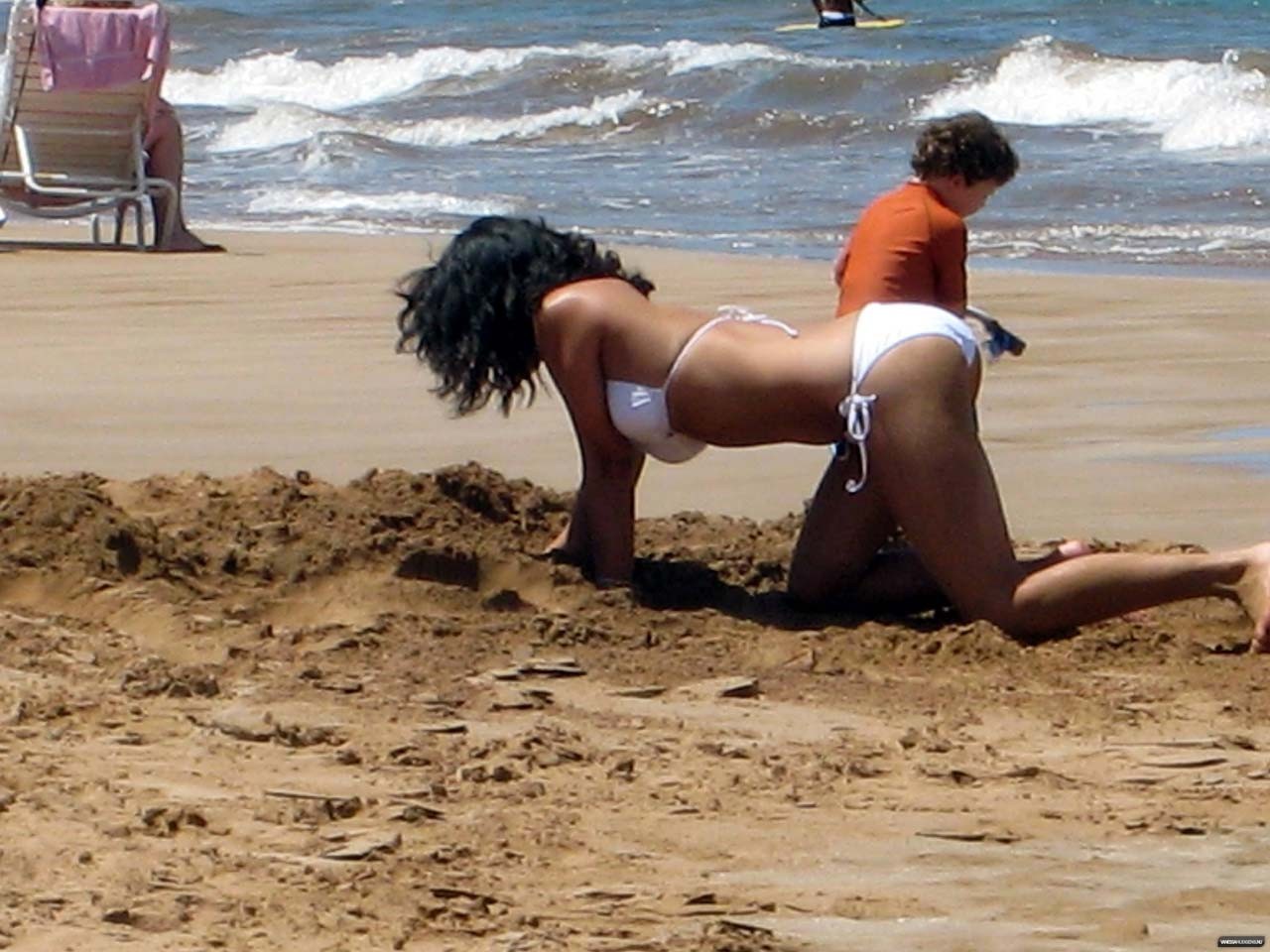Vanessa Hudgens Posing In White Bikini On Beach And Showing Sexy Ass