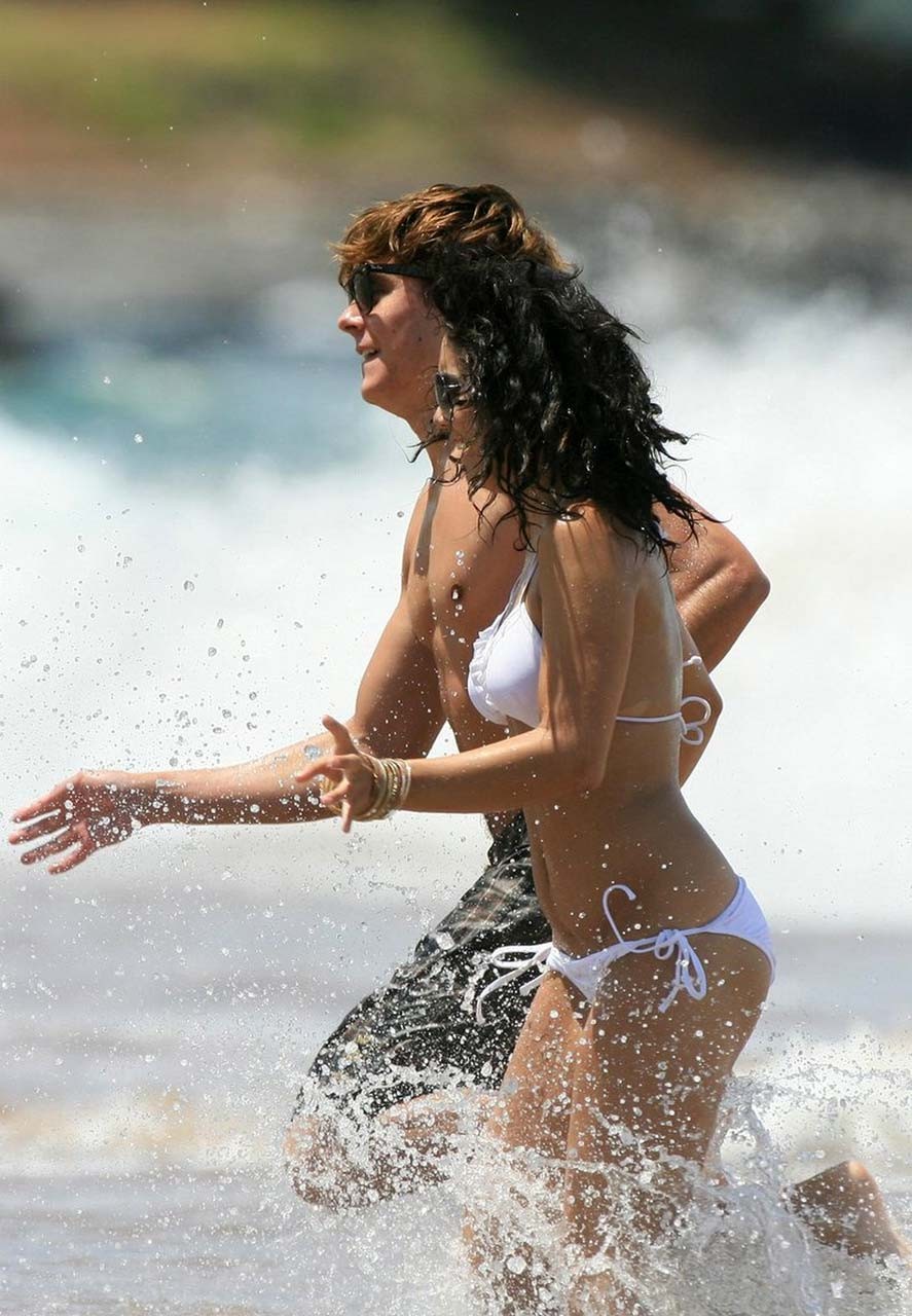 Vanessa Hudgens posing in white bikini on beach and showing sexy ass #75316089