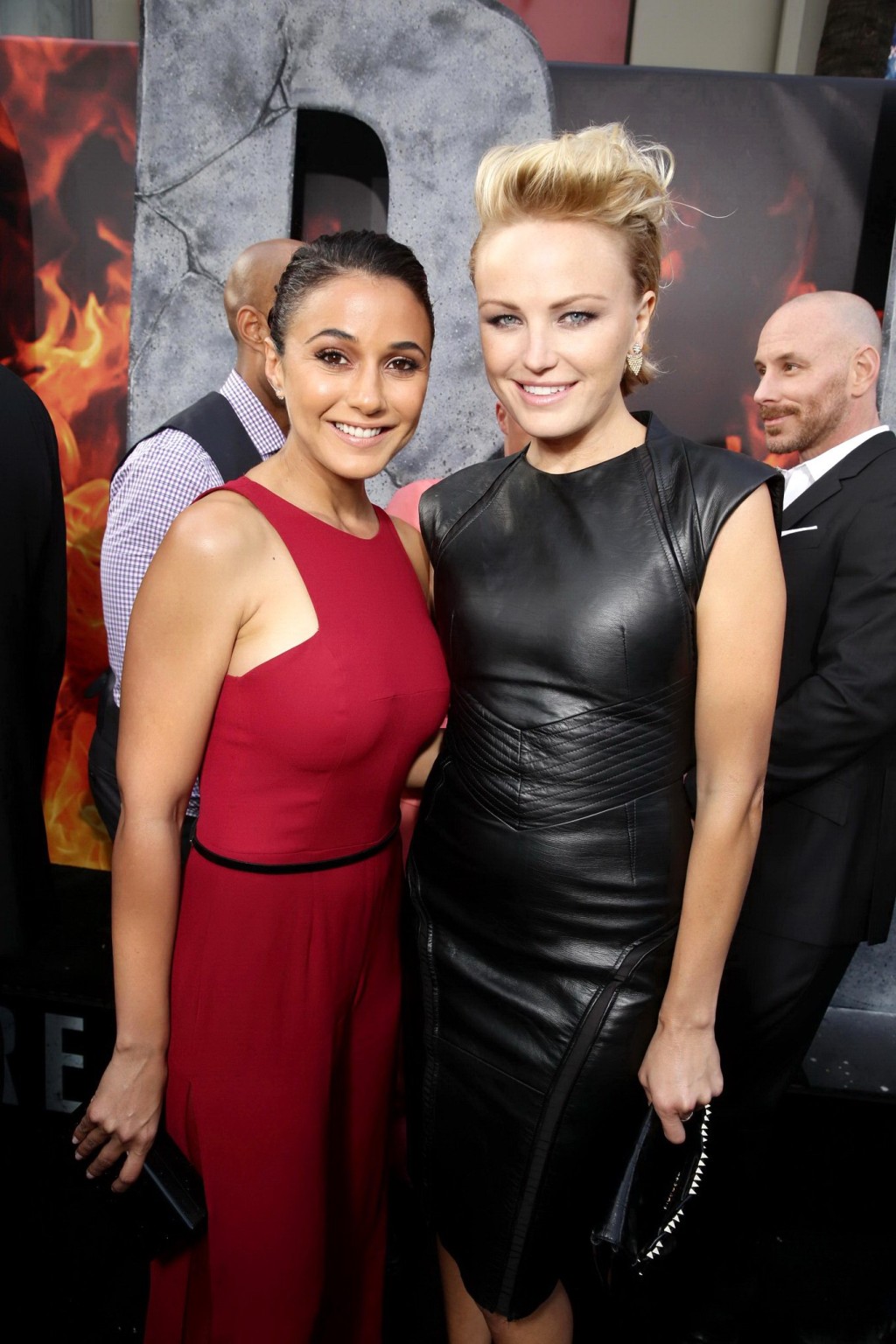 Emmanuelle Chriqui busty wearing a tight red jumpsuit at the San Andreas premier #75162766