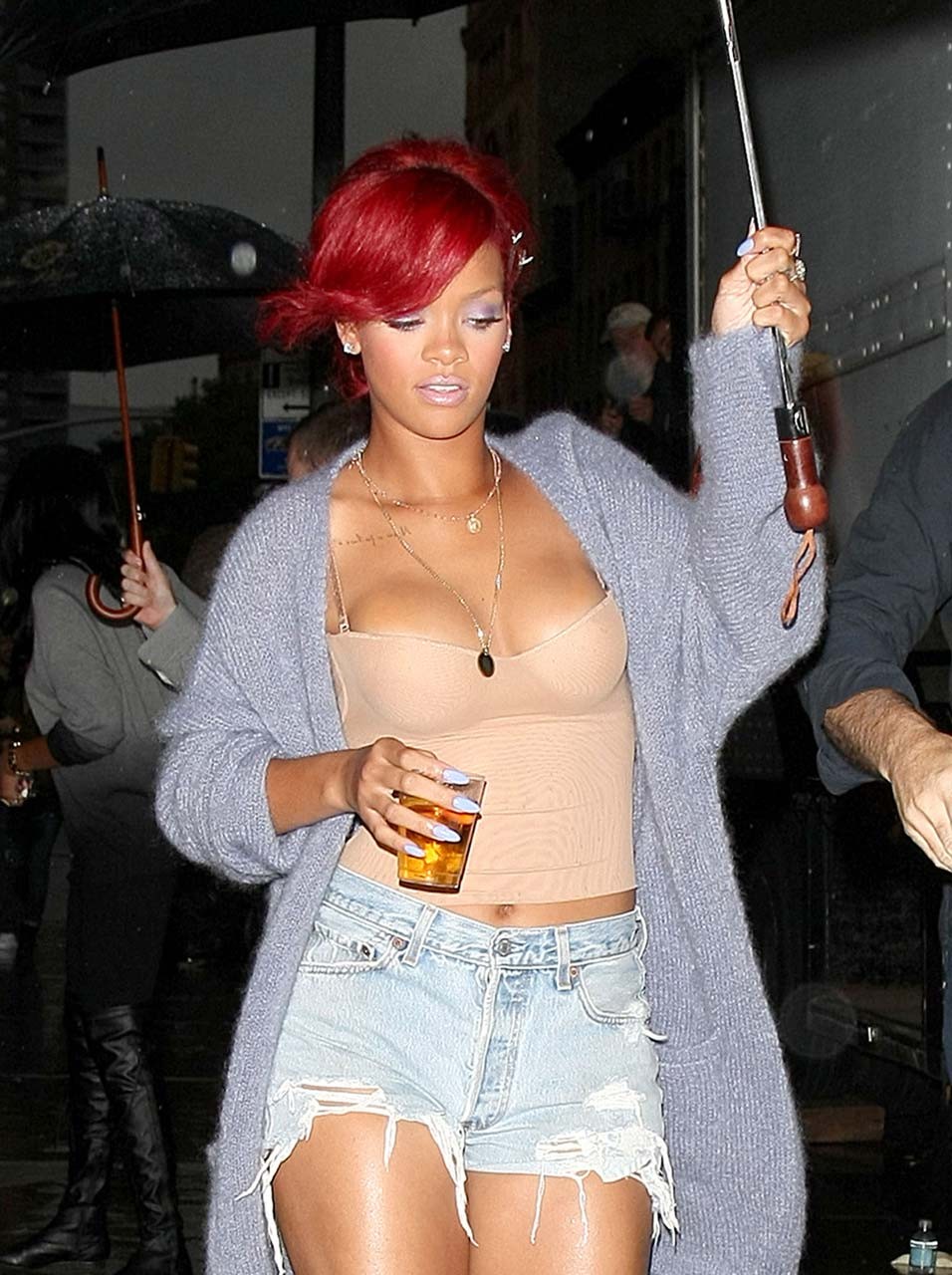 Rihanna showing big cleavage and sexy in white socks paparazzi pictures #75308997