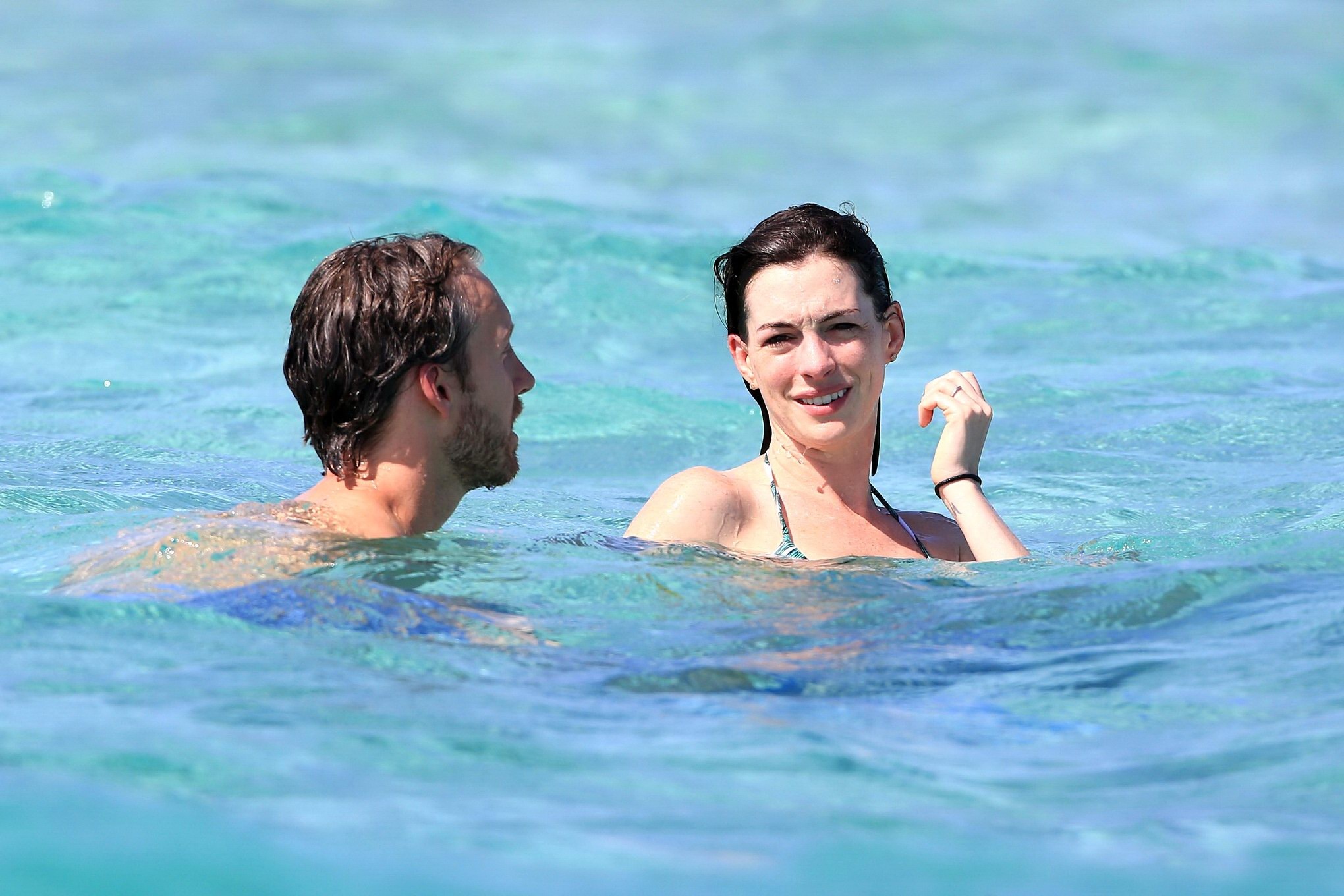 Anne Hathaway wearing bikini on a boat in Ibiza Spain #75155157