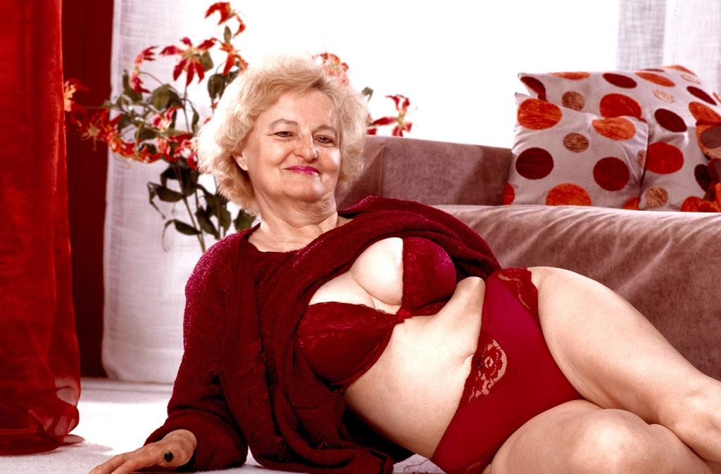 Horny busty granny strip teasing in red lingerie #77253446