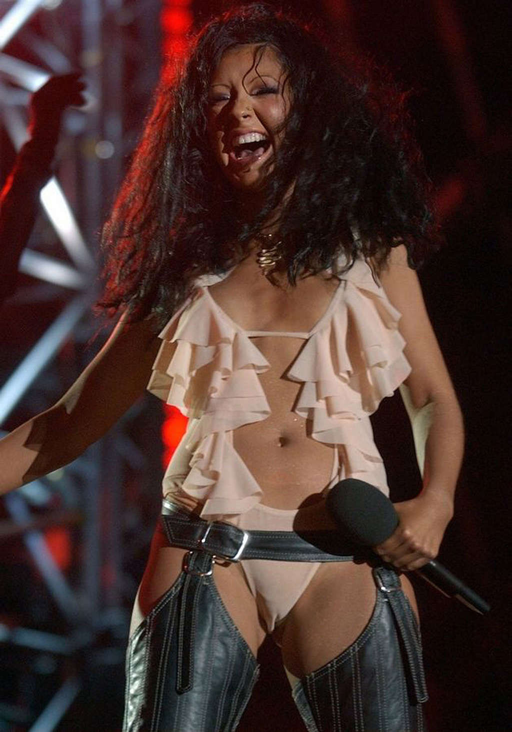 Christina Aguilera showing sexy body and hot ass in lingerie on stage #75332630