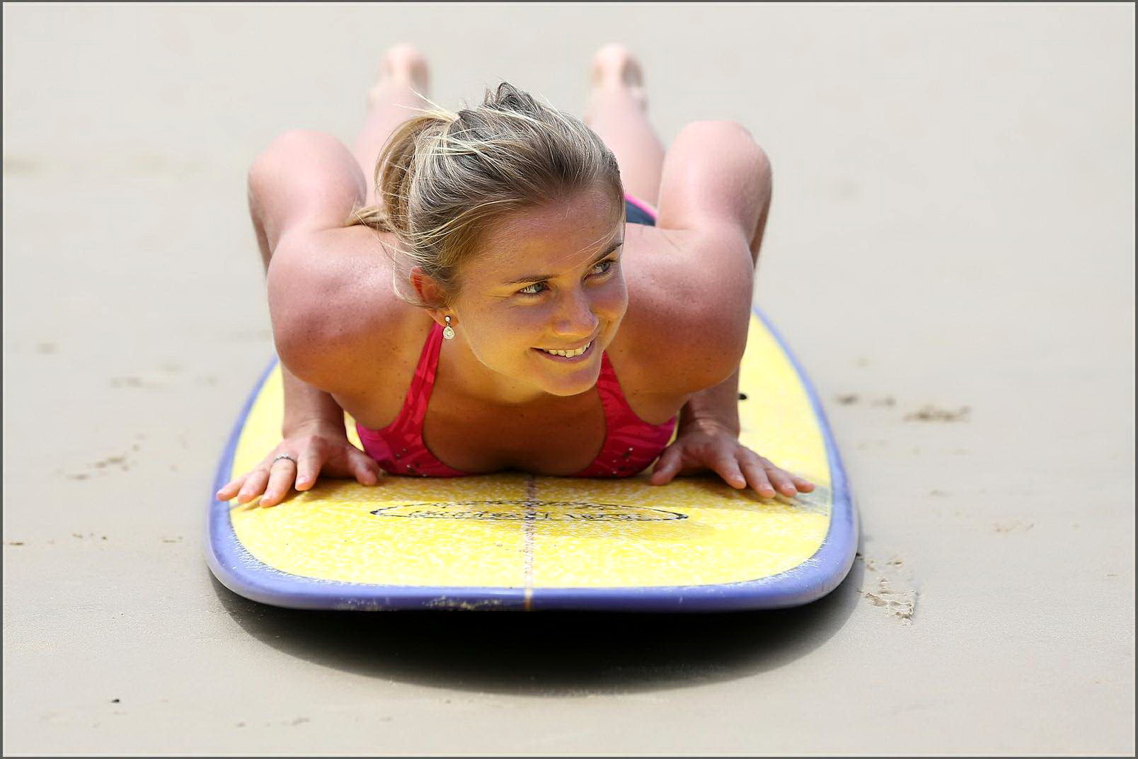 Daniela Hantuchova in bikini surfing on a beach in Brisbane, Australia #75245071